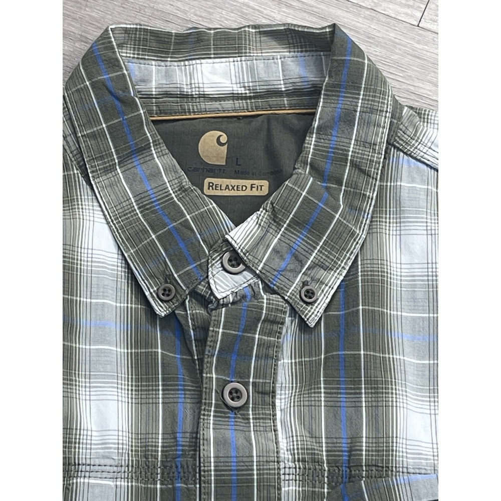 Carhartt Force Ridgefield Plaid Short Sleeve Relaxed Fit Shirt Men Large Vented - Picture 2 of 8